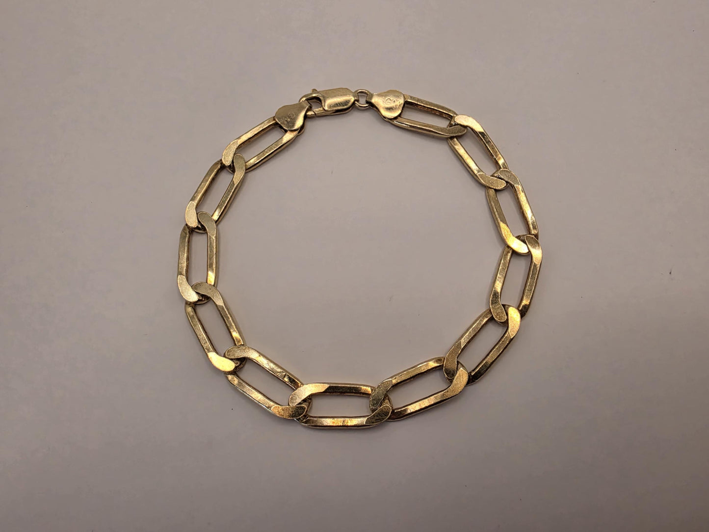 Gold Plated Link Bracelet | 925 Silver | 8 Inch | 7.62mm | Elongated Flat Link | Mens Womens Unisex Gold Bracelet