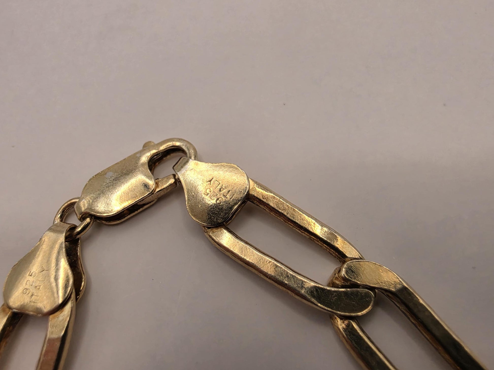 Gold Plated Link Bracelet | 925 Silver | 8 Inch | 7.62mm | Elongated Flat Link | Mens Womens Unisex Gold Bracelet