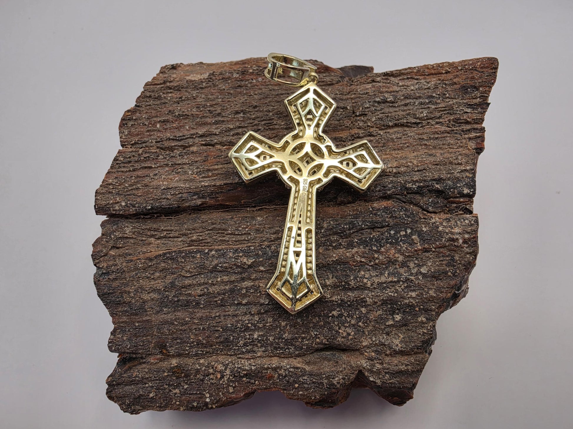 Gold Plated CZ Cross Pendant | 925 Silver | Iced Baguette & Round CZ | 2 Inch | Mens Womens Hip Hop Cross Pendant