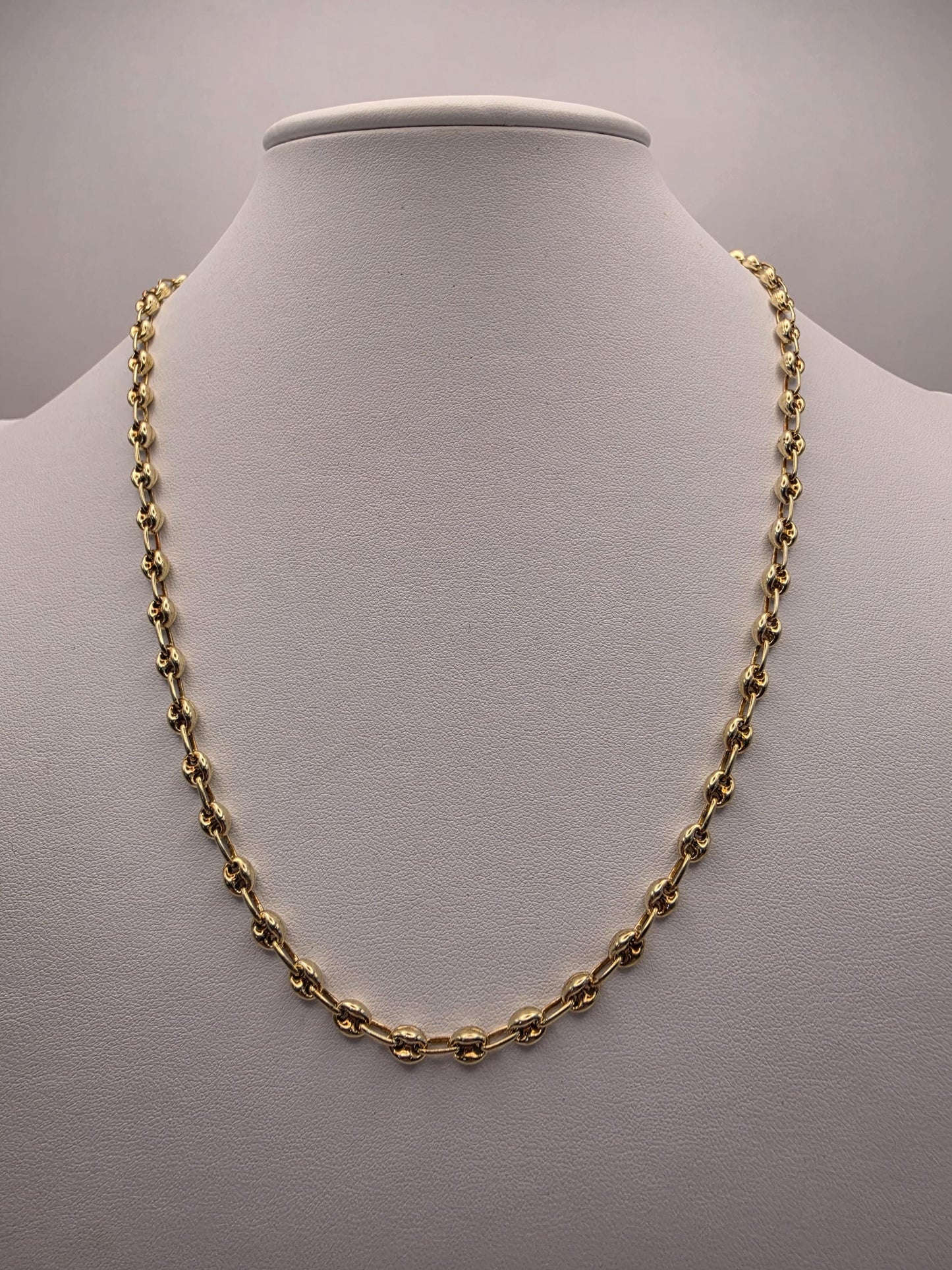 18K Gold Plated Mariner Link Necklace, Puffed Anchor Link Chain, Sterling Silver, 20" 4.5mm, Unisex Gold Layering Chain, Gift for Her or Him