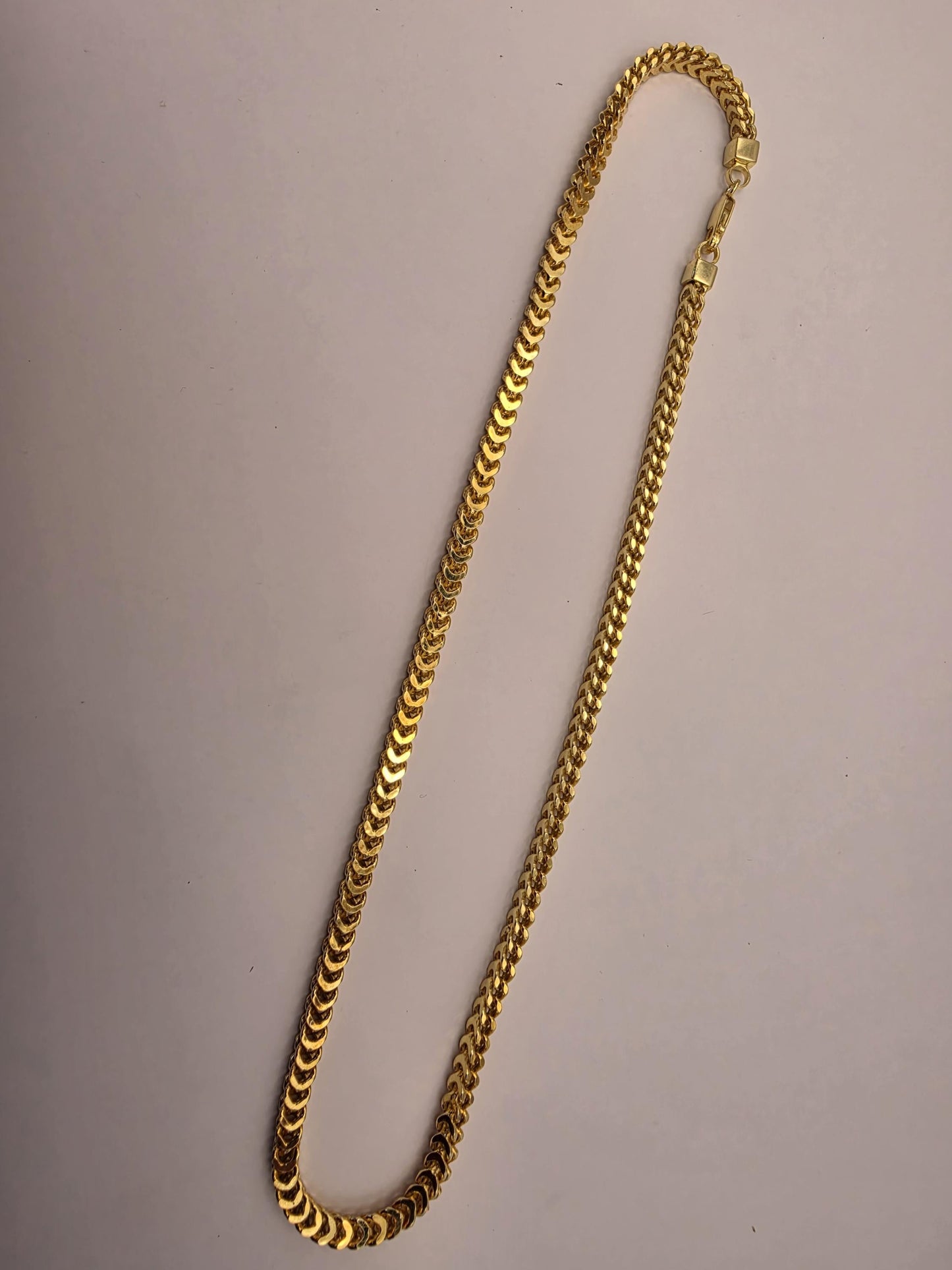 18K Gold Plated Franco Chain Necklace, Sterling Silver, 19" 3.74mm, Mens Gold Chain, Box Link, Unisex Layering Necklace, Italian Style Gift