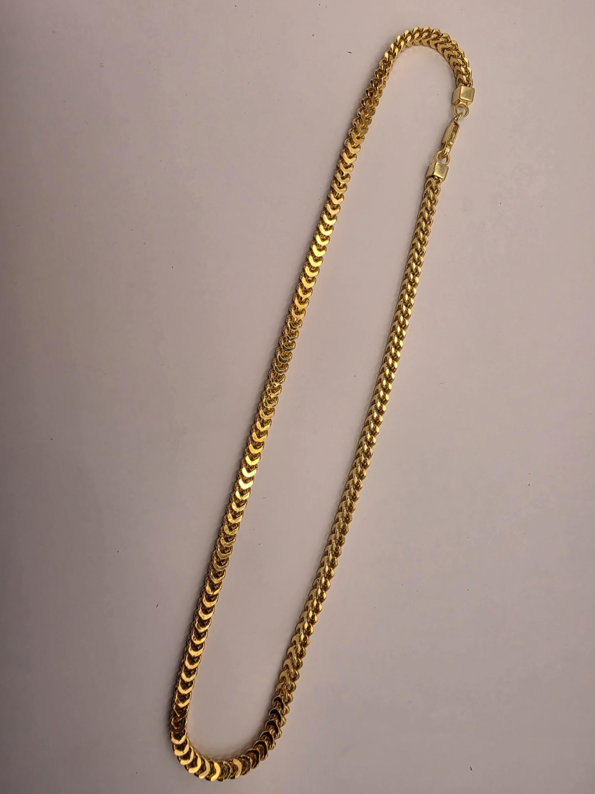 18K Gold Plated Franco Chain Necklace, Sterling Silver, 19" 3.74mm, Mens Gold Chain, Box Link, Unisex Layering Necklace, Italian Style Gift