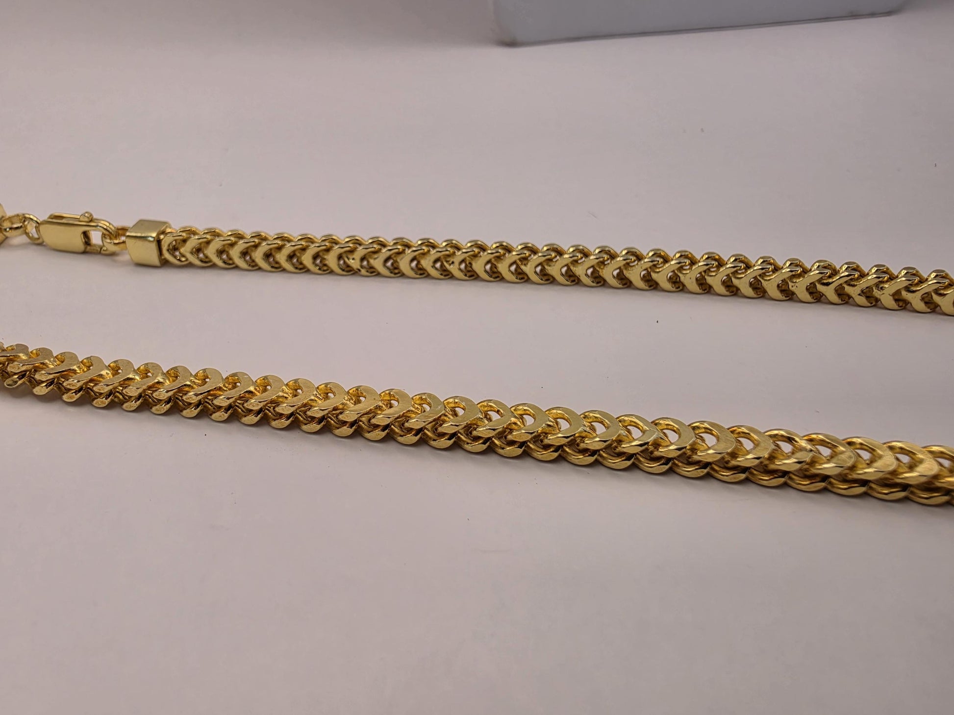 18K Gold Plated Franco Chain Necklace, Sterling Silver, 19" 3.74mm, Mens Gold Chain, Box Link, Unisex Layering Necklace, Italian Style Gift