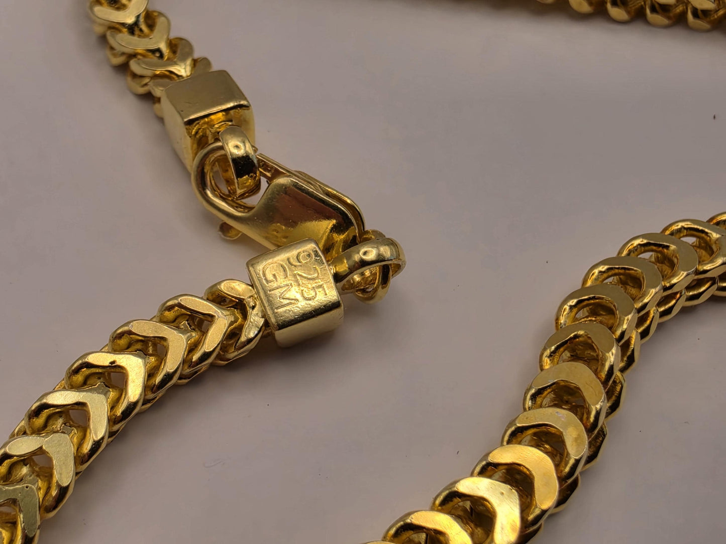 18K Gold Plated Franco Chain Necklace, Sterling Silver, 19" 3.74mm, Mens Gold Chain, Box Link, Unisex Layering Necklace, Italian Style Gift