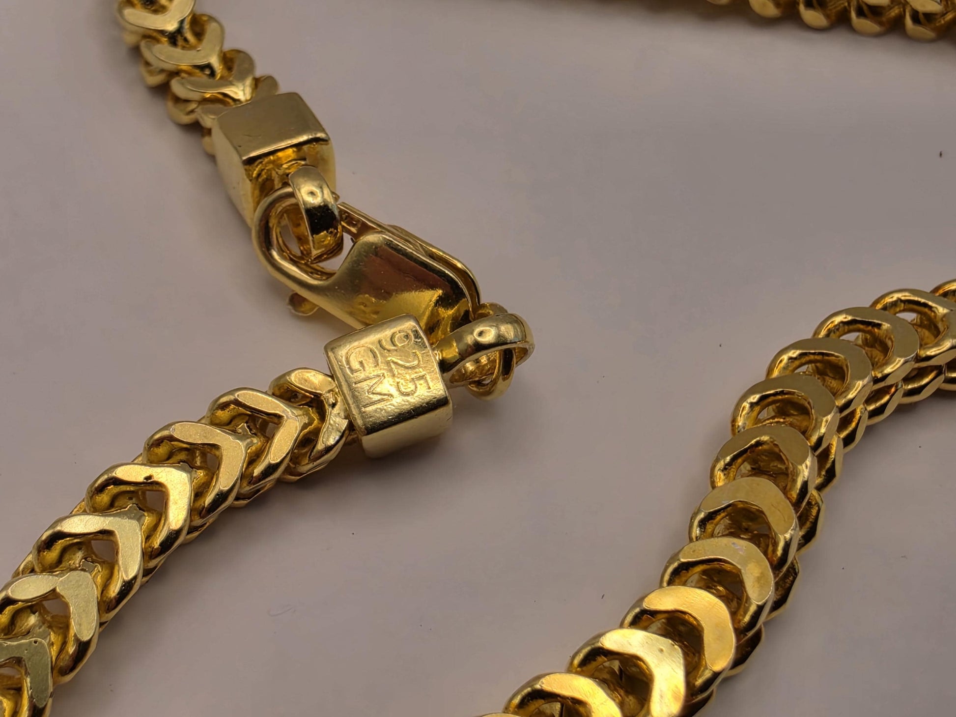18K Gold Plated Franco Chain Necklace, Sterling Silver, 19" 3.74mm, Mens Gold Chain, Box Link, Unisex Layering Necklace, Italian Style Gift