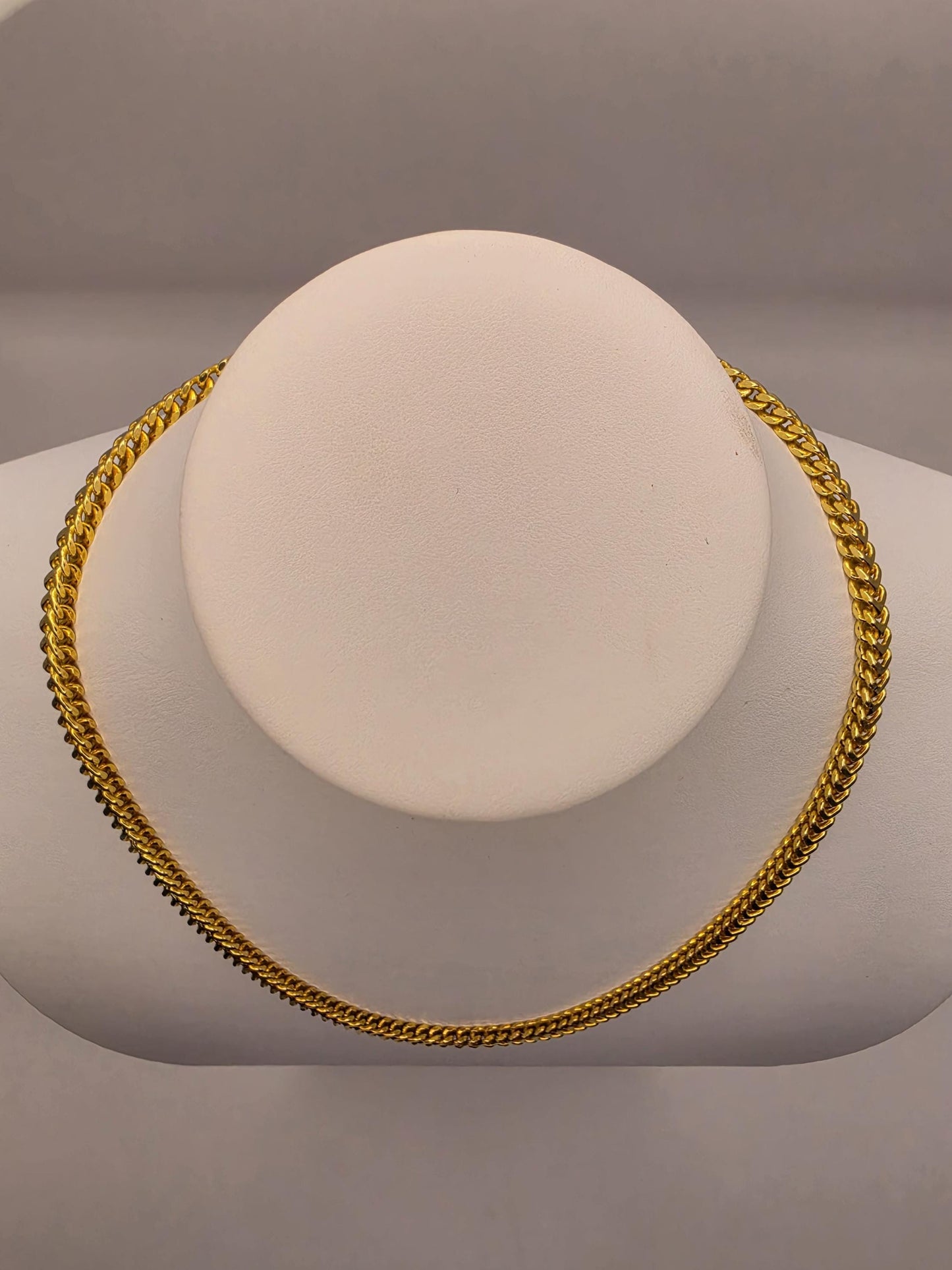 18K Gold Plated Franco Chain Necklace, Sterling Silver, 19" 3.74mm, Mens Gold Chain, Box Link, Unisex Layering Necklace, Italian Style Gift