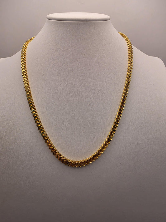 18K Gold Plated Franco Chain Necklace, Sterling Silver, 19" 3.74mm, Mens Gold Chain, Box Link, Unisex Layering Necklace, Italian Style Gift
