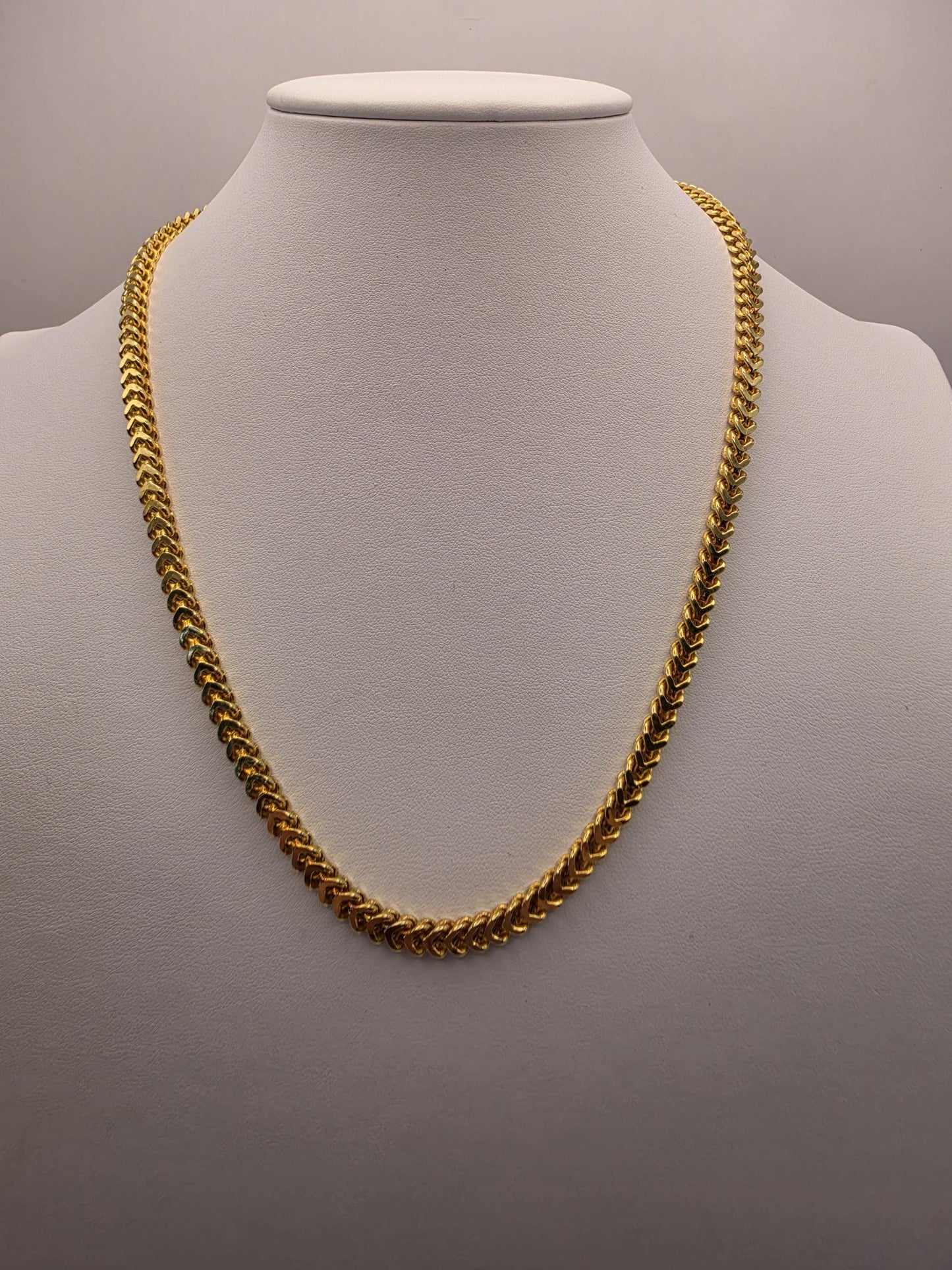 18K Gold Plated Franco Chain Necklace, Sterling Silver, 19" 3.74mm, Mens Gold Chain, Box Link, Unisex Layering Necklace, Italian Style Gift