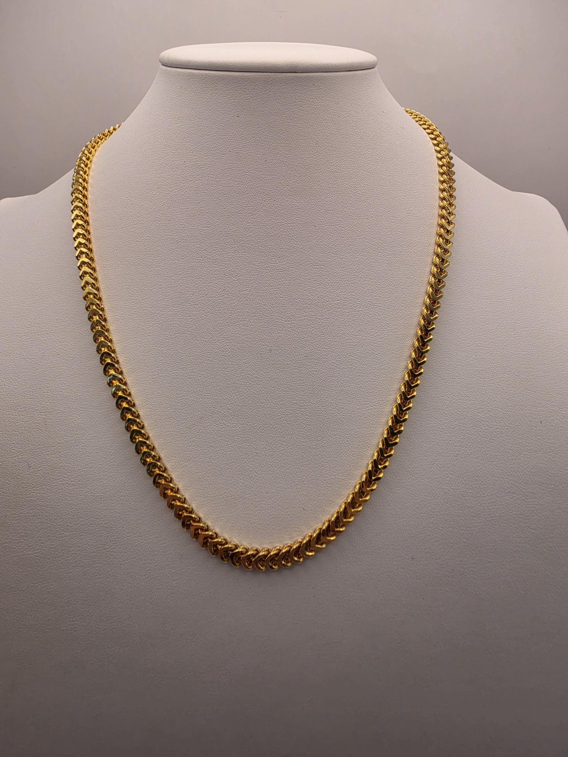 18K Gold Plated Franco Chain Necklace, Sterling Silver, 19" 3.74mm, Mens Gold Chain, Box Link, Unisex Layering Necklace, Italian Style Gift