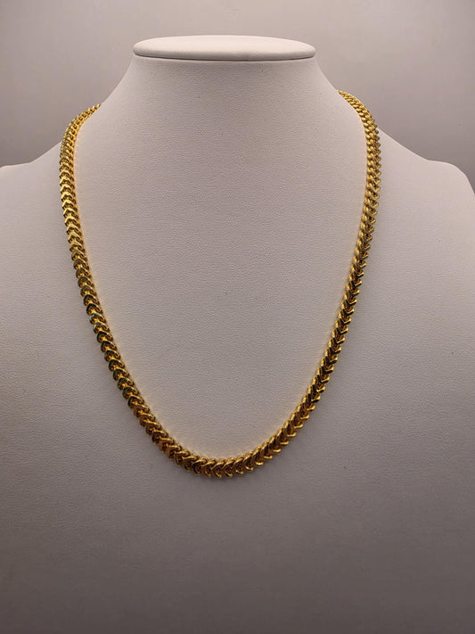 18K Gold Plated Franco Chain Necklace, Sterling Silver, 19" 3.74mm, Mens Gold Chain, Box Link, Unisex Layering Necklace, Italian Style Gift