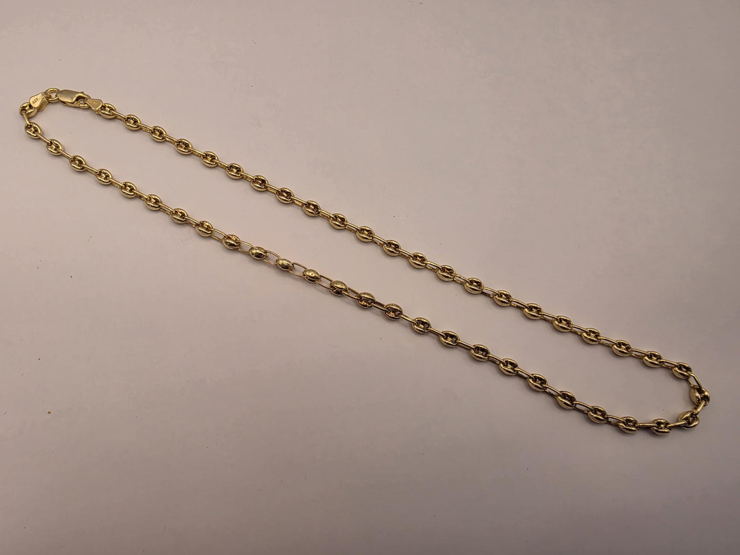 18K Gold Plated Mariner Link Necklace, Puffed Anchor Chain, Sterling Silver, 18" 4.5mm, Gold Layering Chain, Coffee Bean Link, Gift Idea