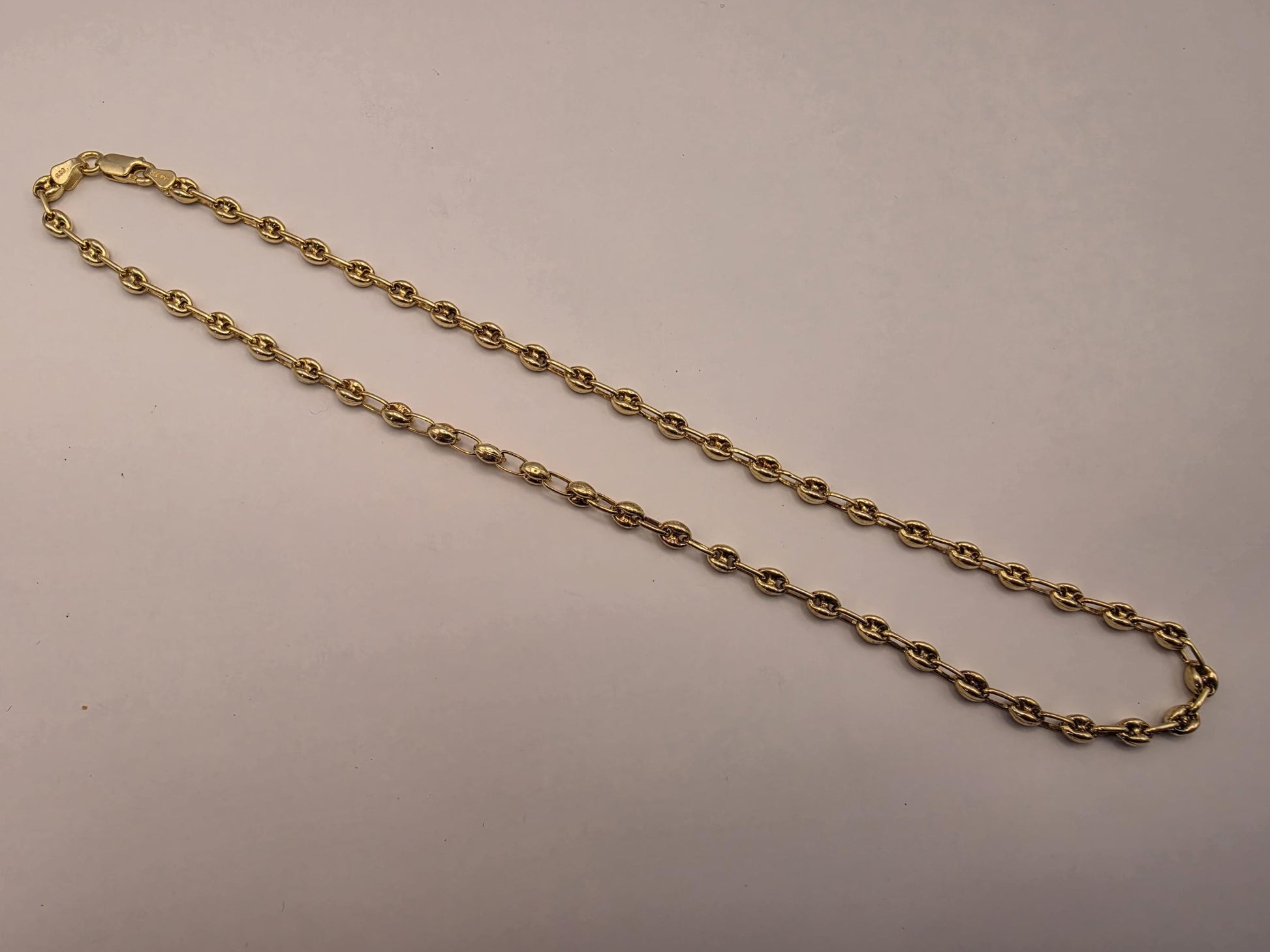 18K Gold Plated Mariner Link Necklace, Puffed Anchor Chain, Sterling Silver, 18" 4.5mm, Gold Layering Chain, Coffee Bean Link, Gift Idea