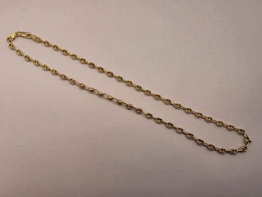 18K Gold Plated Mariner Link Necklace, Puffed Anchor Chain, Sterling Silver, 18" 4.5mm, Gold Layering Chain, Coffee Bean Link, Gift Idea