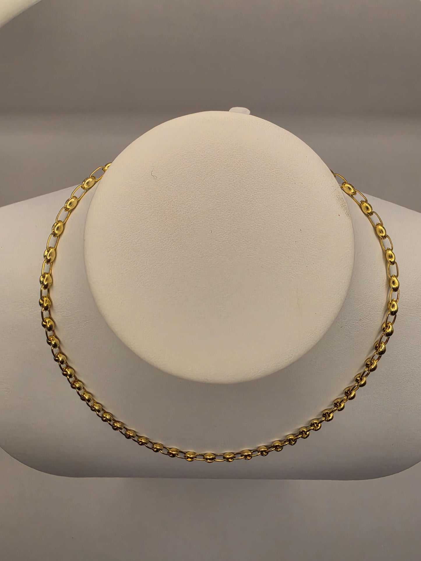 18K Gold Plated Mariner Link Necklace, Puffed Anchor Chain, Sterling Silver, 18" 4.5mm, Gold Layering Chain, Coffee Bean Link, Gift Idea