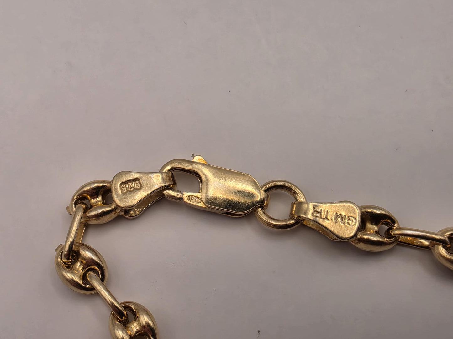 18K Gold Plated Mariner Link Necklace, Puffed Anchor Chain, Sterling Silver, 17.75 in 4.5mm, Gold Chain, Layering Necklace, Coffee Bean Gift