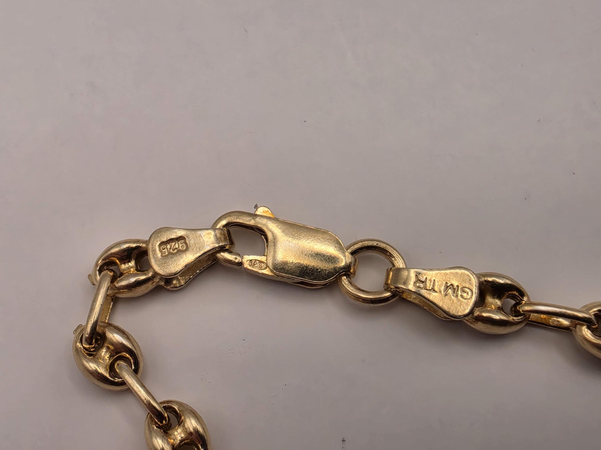 18K Gold Plated Mariner Link Necklace, Puffed Anchor Chain, Sterling Silver, 17.75 in 4.5mm, Gold Chain, Layering Necklace, Coffee Bean Gift