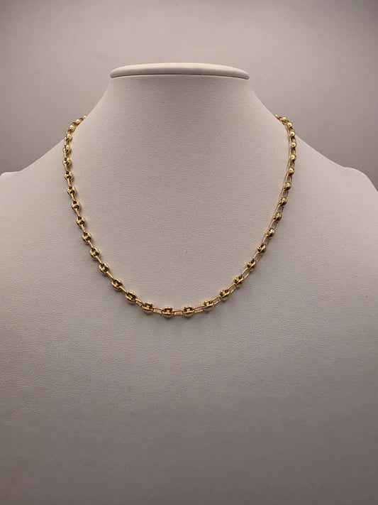 18K Gold Plated Mariner Link Necklace, Puffed Anchor Chain, Sterling Silver, 17.75 in 4.5mm, Gold Chain, Layering Necklace, Coffee Bean Gift