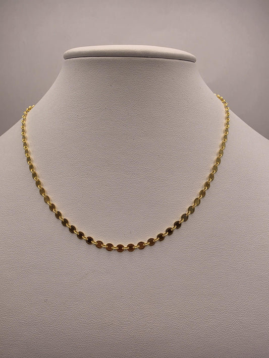 18K Gold Plated Sequin Chain Necklace, Sterling Silver, 16.5 in 4.38mm, Flat Mirror Disc Chain, Dainty Gold Layering Necklace, Gift for Her