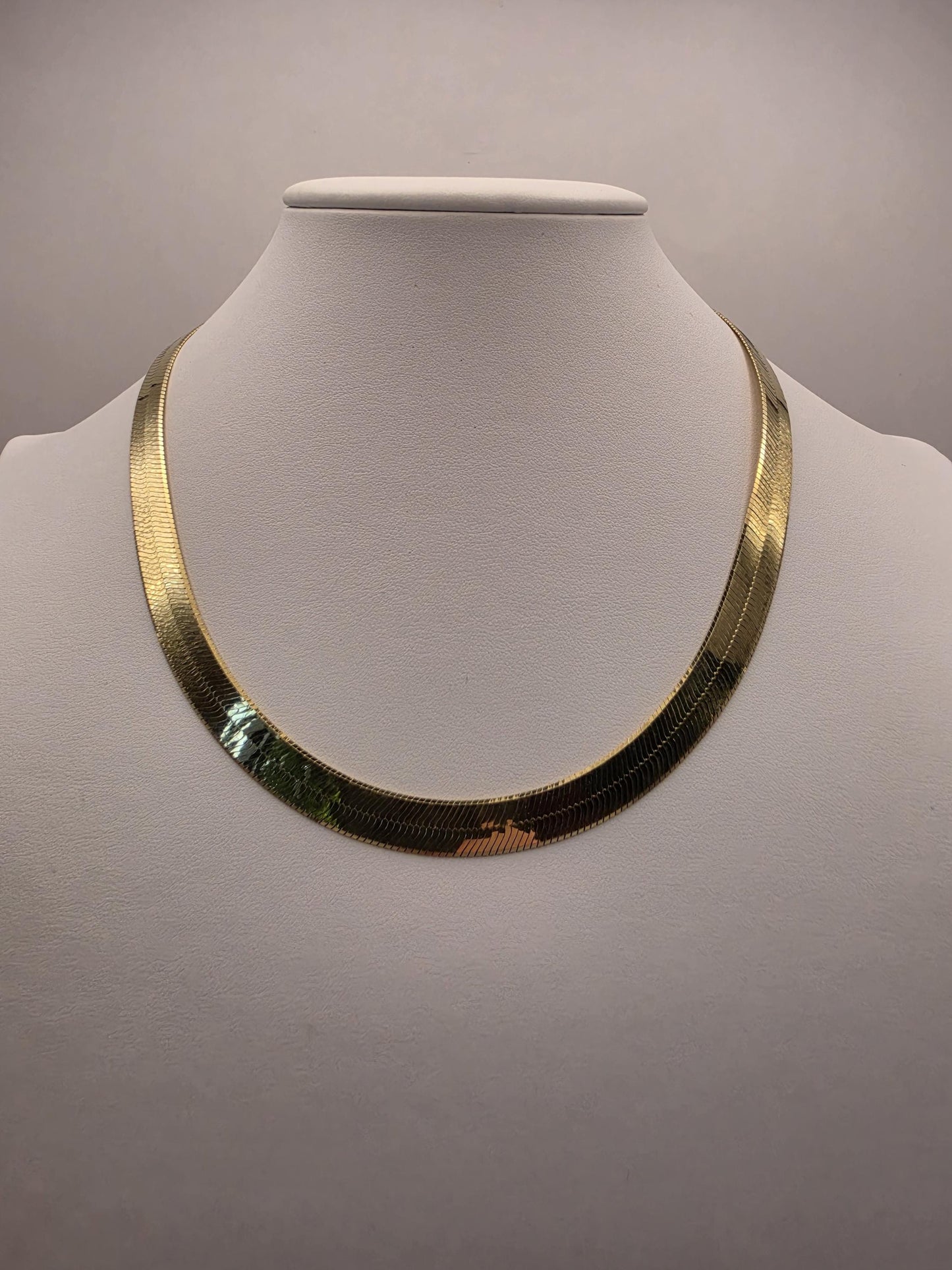 18K Gold Plated Herringbone Chain Necklace, Sterling Silver, 18 in 9.25mm, Wide Flat Gold Chain, Statement Layering Necklace, Gift for Her