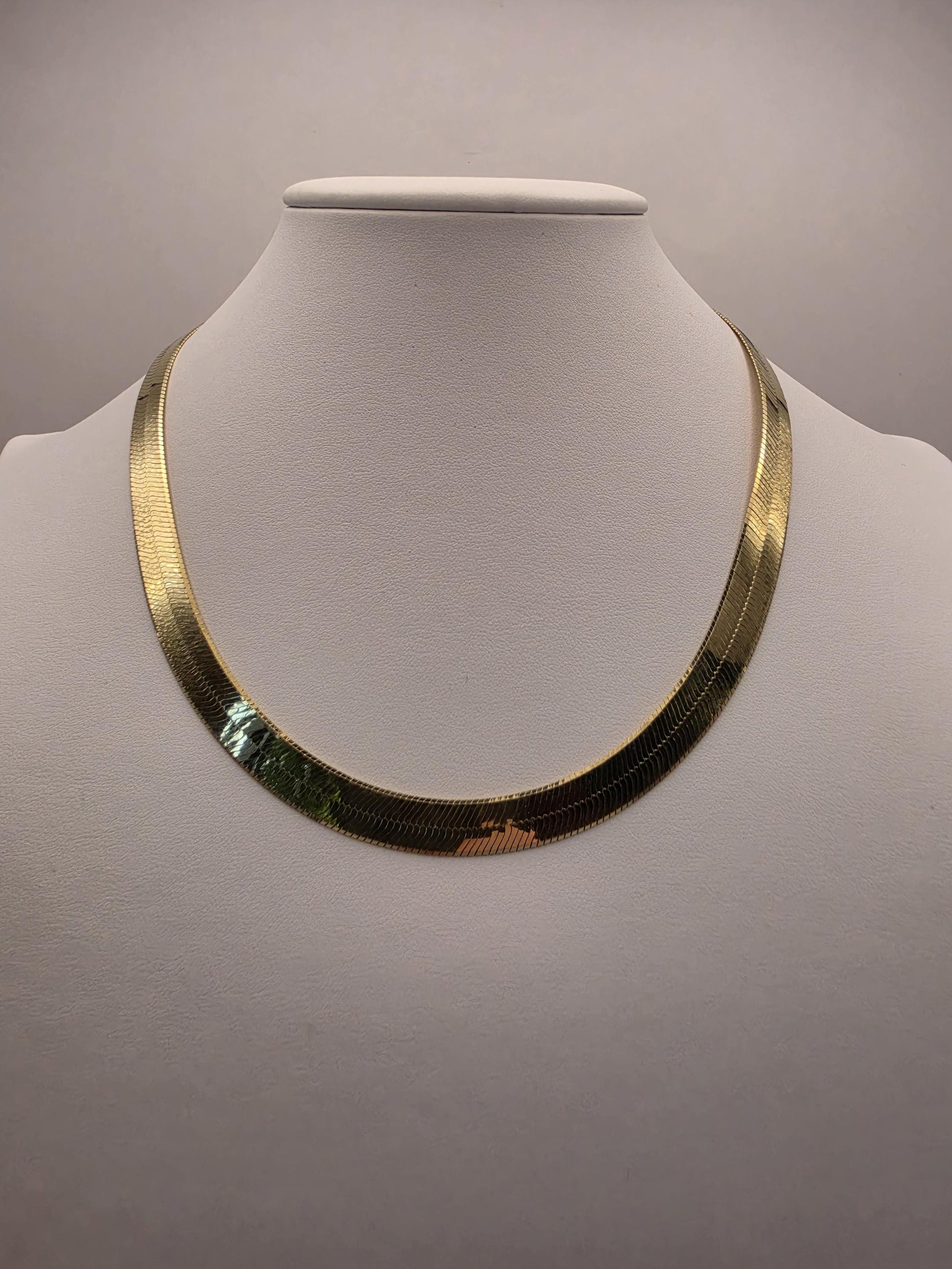 18K Gold Plated Herringbone Chain Necklace, Sterling Silver, 18 in 9.25mm, Wide Flat Gold Chain, Statement Layering Necklace, Gift for Her