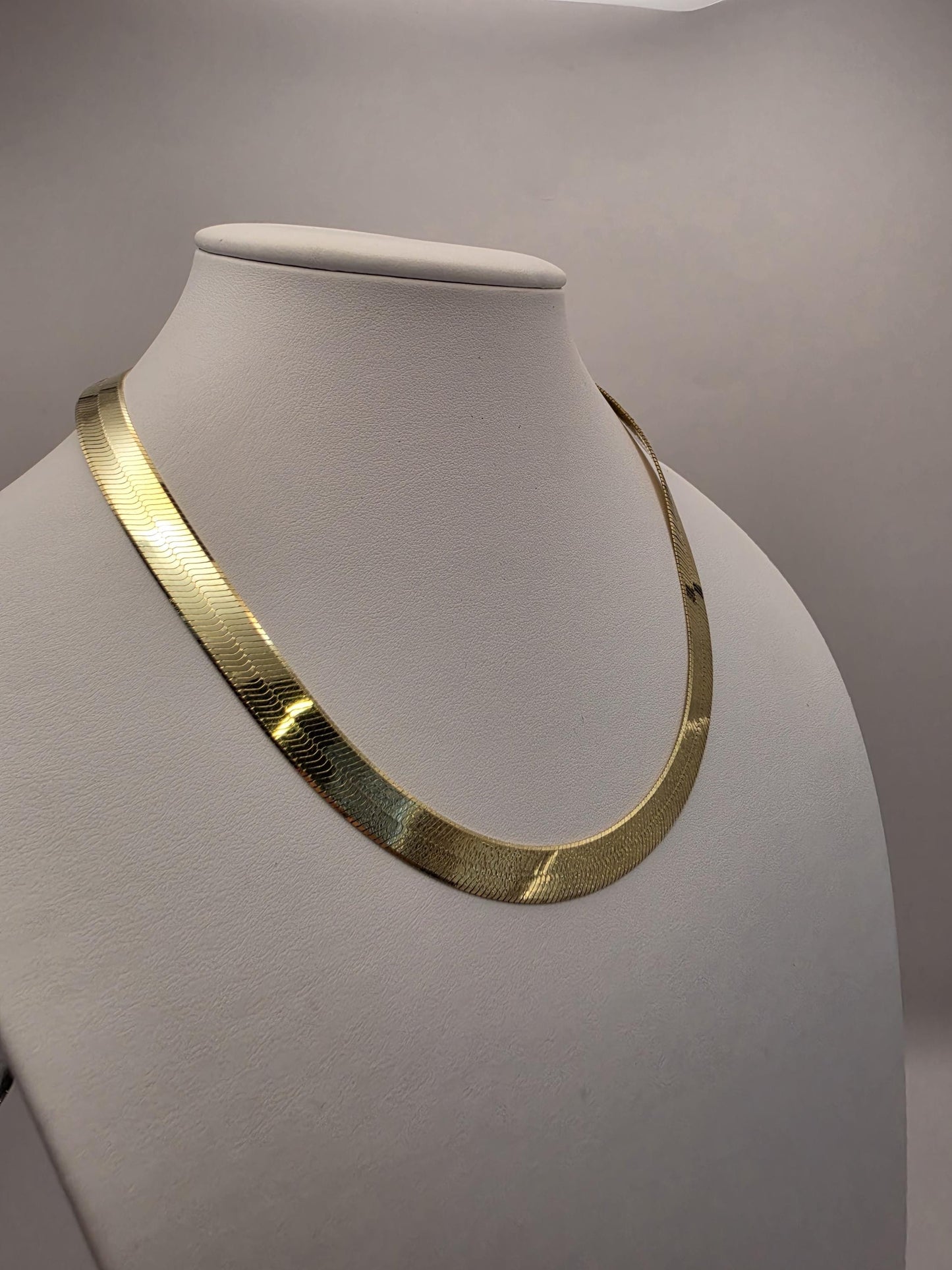 18K Gold Plated Herringbone Chain Necklace, Sterling Silver, 18 in 9.25mm, Wide Flat Gold Chain, Statement Layering Necklace, Gift for Her
