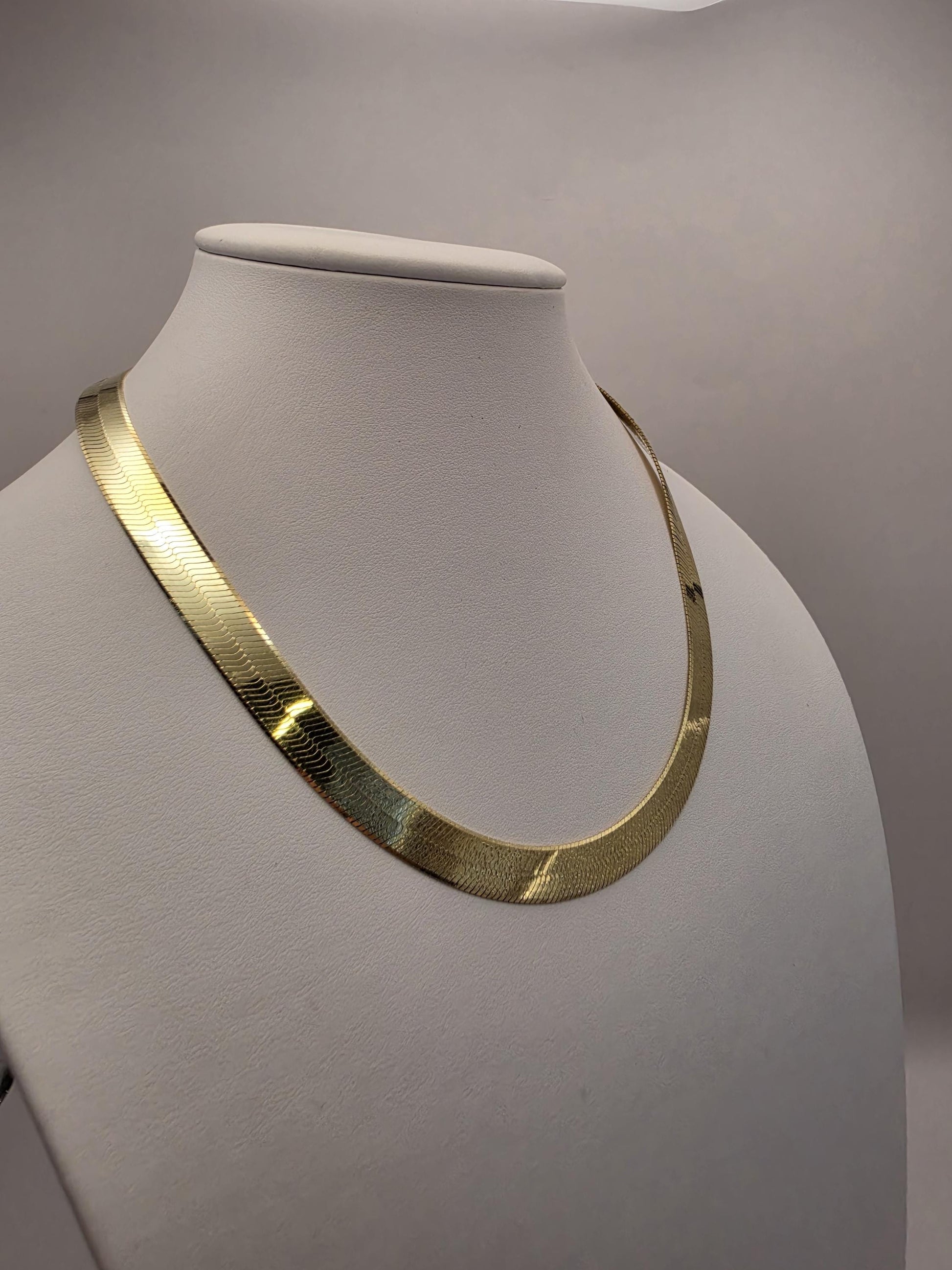 18K Gold Plated Herringbone Chain Necklace, Sterling Silver, 18 in 9.25mm, Wide Flat Gold Chain, Statement Layering Necklace, Gift for Her