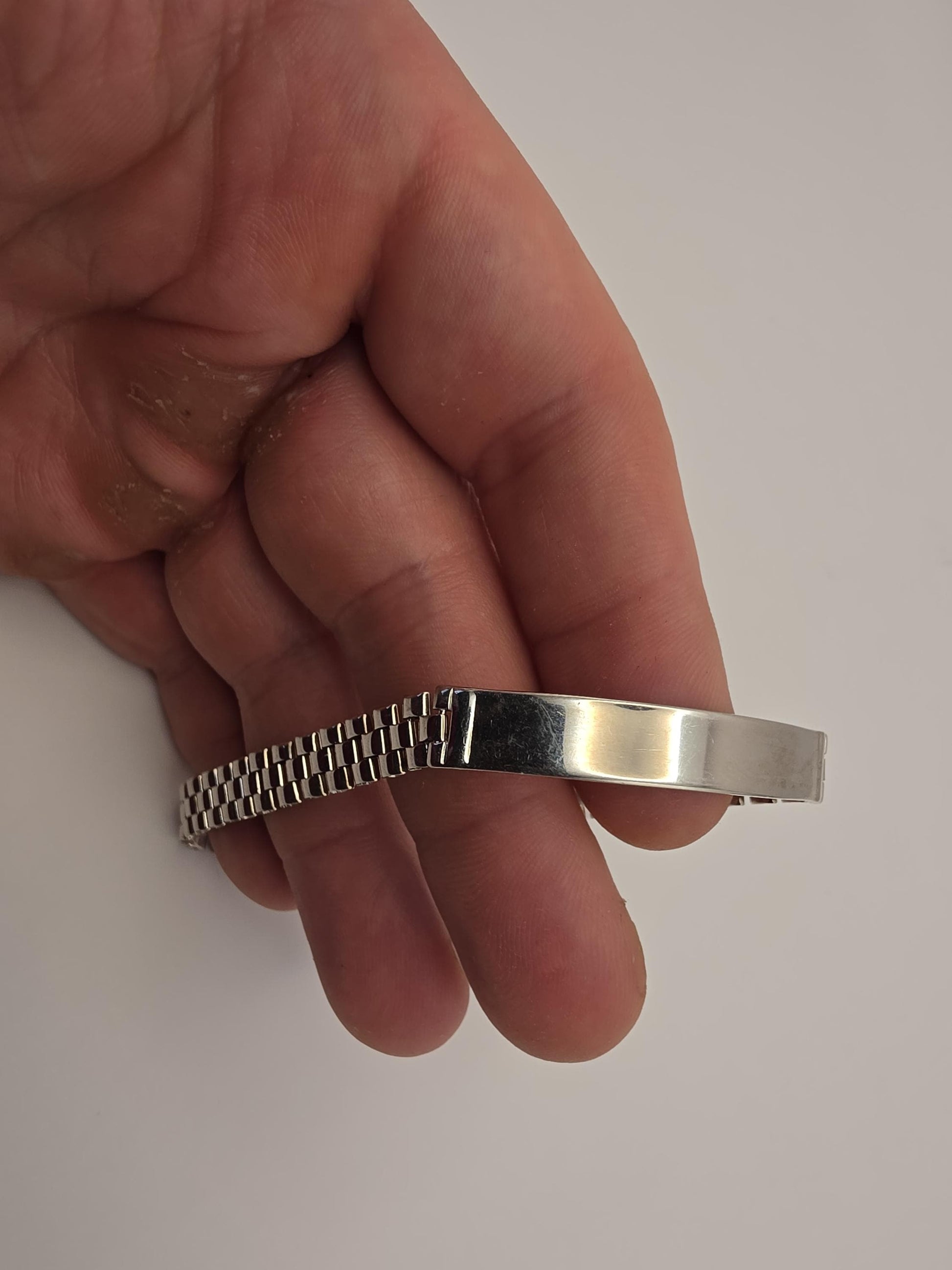 Sterling Silver Watch Link ID Bracelet, Mens Link Bracelet, 925 Silver, 8.5 in 8mm, Polished ID Bar, Unisex Bracelet, Gift for Him