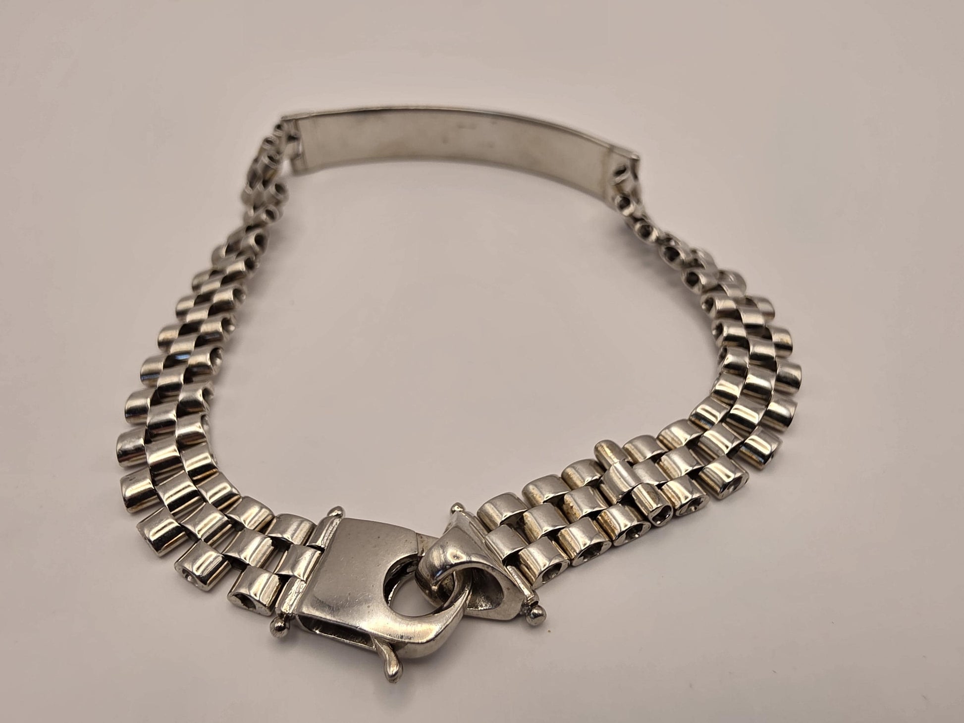 Sterling Silver Watch Link ID Bracelet, Mens Link Bracelet, 925 Silver, 8.5 in 8mm, Polished ID Bar, Unisex Bracelet, Gift for Him