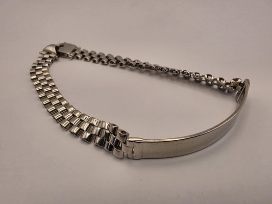 Sterling Silver Watch Link ID Bracelet, Mens Link Bracelet, 925 Silver, 8.5 in 8mm, Polished ID Bar, Unisex Bracelet, Gift for Him