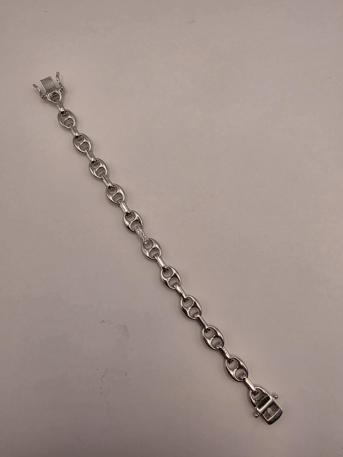 Sterling Silver CZ Mariner Link Bracelet, Pave Anchor Link, 925 Silver, 7 in 8mm, Iced Out Bracelet, Unisex Bling Bracelet, Gift Idea