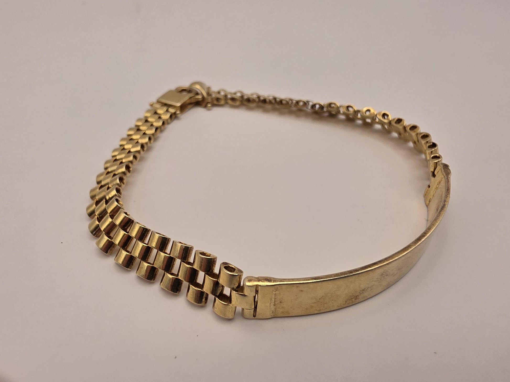 18K Gold Plated Watch Link ID Bracelet, Mens Bracelet, Sterling Silver, 8.5 in 8mm, Polished ID Bar, Unisex Gold Bracelet, Gift for Him