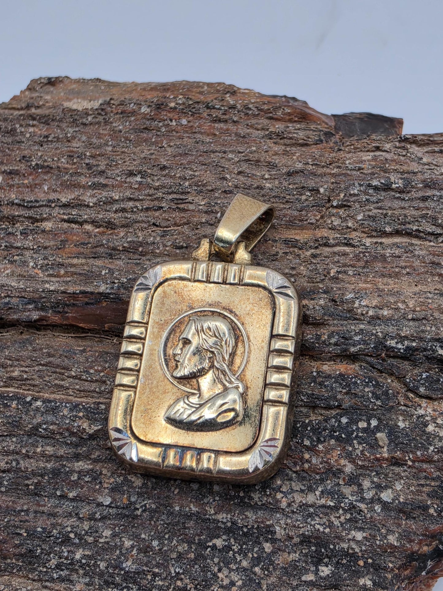 Two Tone Gold Plated Jesus Christ Medallion Pendant, Sterling Silver, 1 in, Religious Christian Pendant, Mens Pendant, Faith Gift