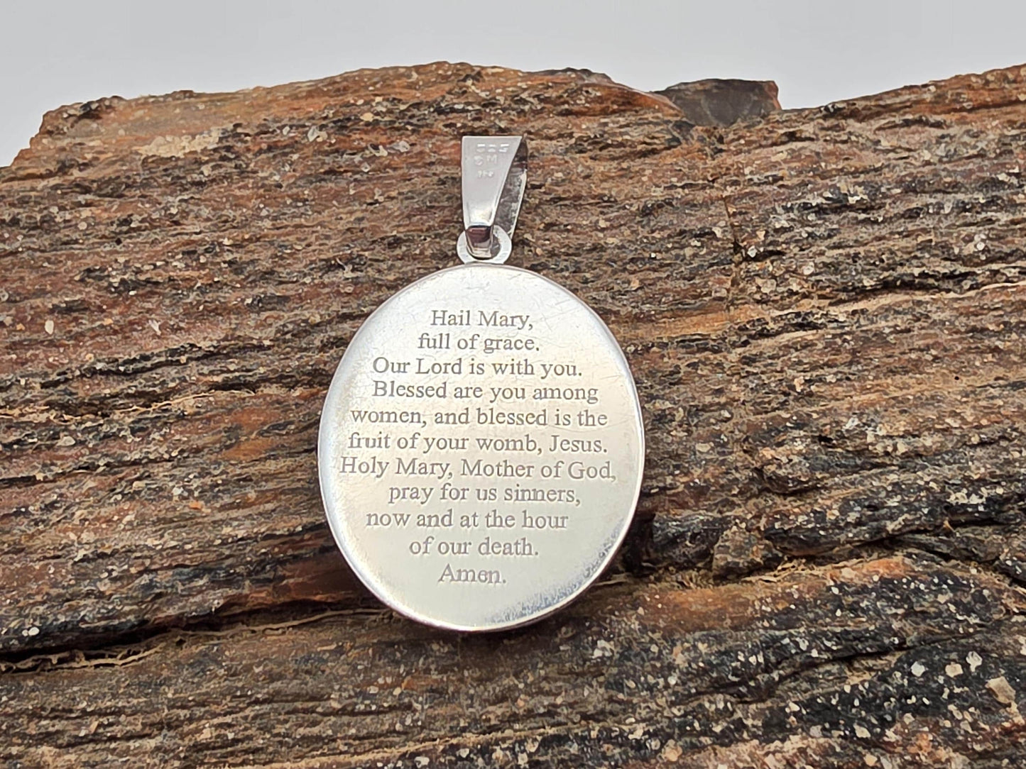 Sterling Silver Miraculous Medal Pendant, Virgin Mary Oval, 925 Silver, 1 in, Our Lady Religious Pendant, Catholic Jewelry, Faith Gift