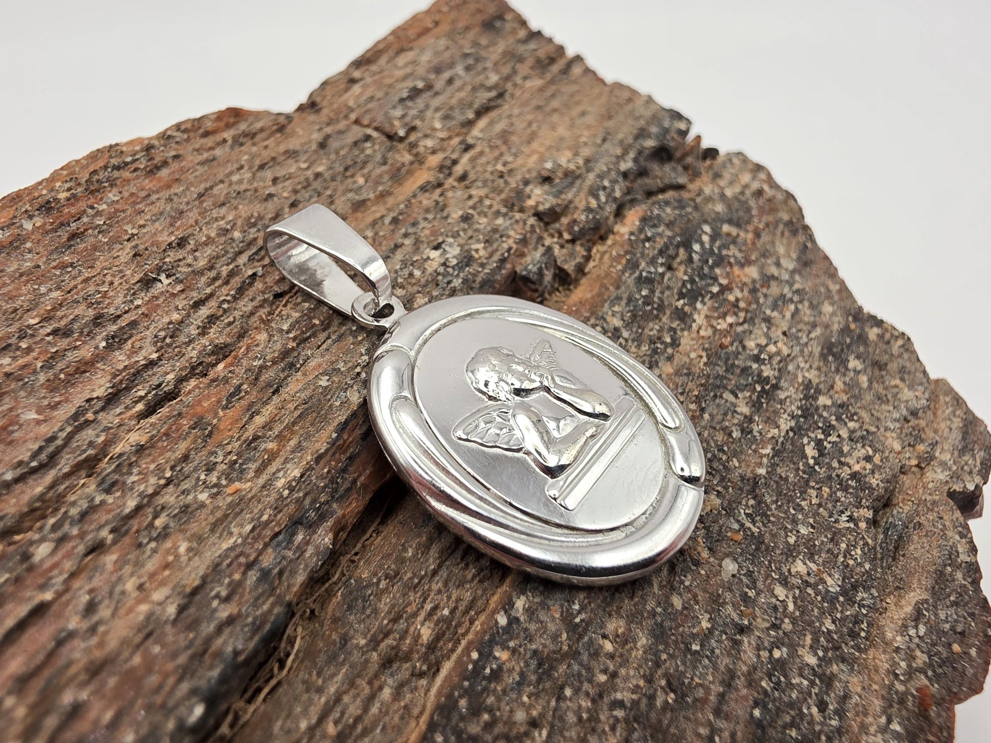 Sterling Silver Guardian Angel Pendant, Oval Medal, 925 Silver, 1 in, Religious Angel Pendant, Protection Jewelry, Faith Gift for Her