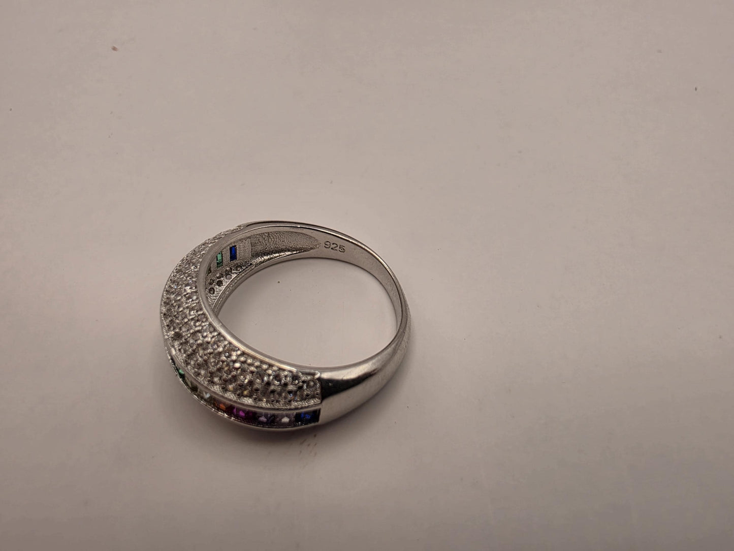 Sterling Silver Rainbow Eternity Band Ring, Multi Color CZ Baguette, 925 Silver, Size 6, Rainbow Ring, Stackable Band, Pride Gift