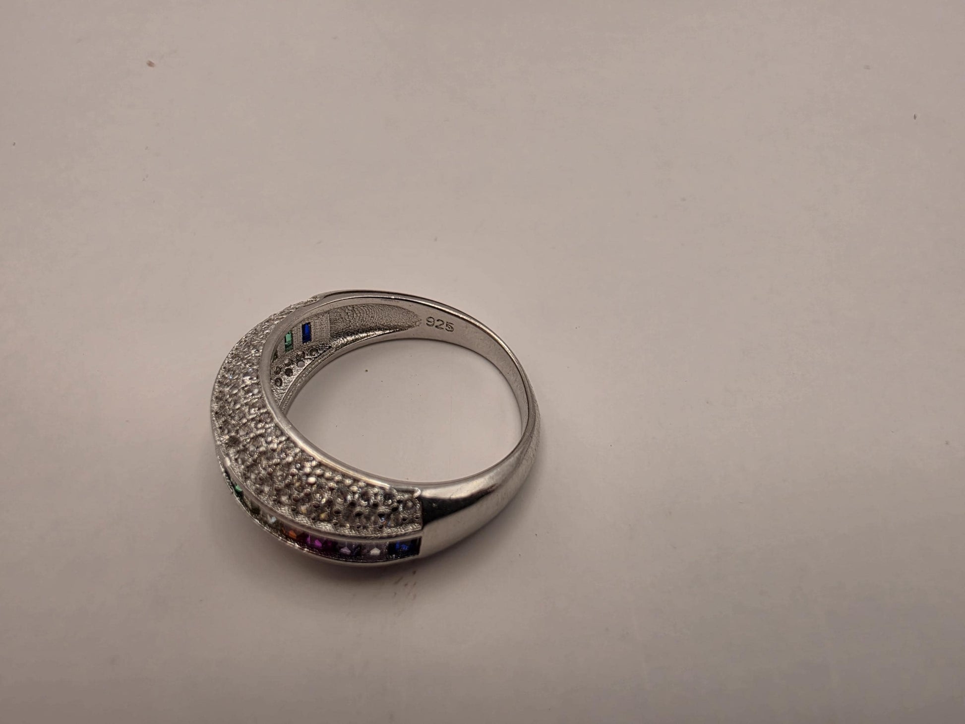 Sterling Silver Rainbow Eternity Band Ring, Multi Color CZ Baguette, 925 Silver, Size 6, Rainbow Ring, Stackable Band, Pride Gift