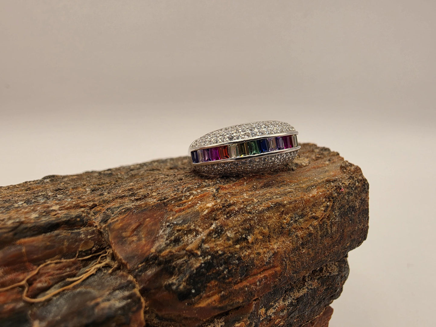 Sterling Silver Rainbow Eternity Band Ring, Multi Color CZ Baguette, 925 Silver, Size 6, Rainbow Ring, Stackable Band, Pride Gift