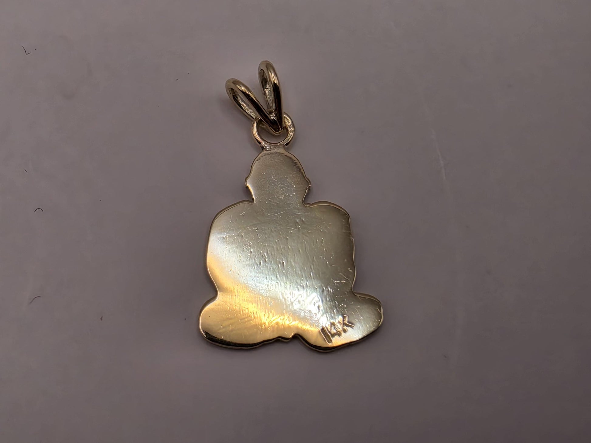 Solid 14K Yellow Gold Praying Monk Pendant Meditating Figure Charm Zen Buddhist Spiritual Good Fortune Jewelry Gift Diamond Cut Detail