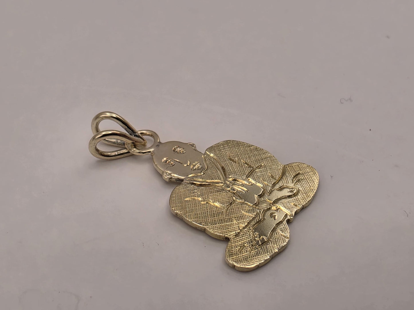 Solid 14K Yellow Gold Praying Monk Pendant Meditating Figure Charm Zen Buddhist Spiritual Good Fortune Jewelry Gift Diamond Cut Detail