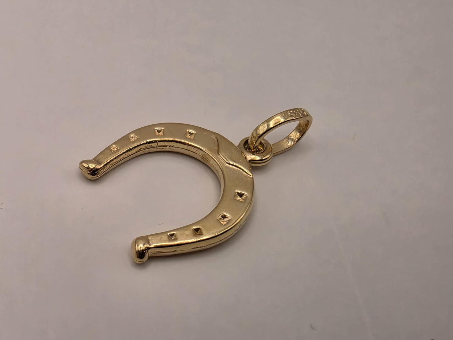 Solid 14K Yellow Gold Horseshoe Pendant Lucky Good Luck Charm Cowboy Western Equestrian Jewelry Gift Diamond Cut Detail Small Necklace Charm