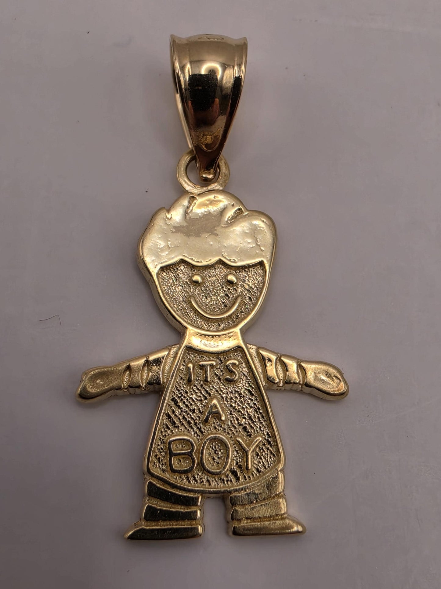 Solid 14K Yellow Gold Its A Boy Pendant Baby Boy Charm New Mom Baby Shower Newborn Gift Jewelry Diamond Cut Detail Keepsake Necklace Charm
