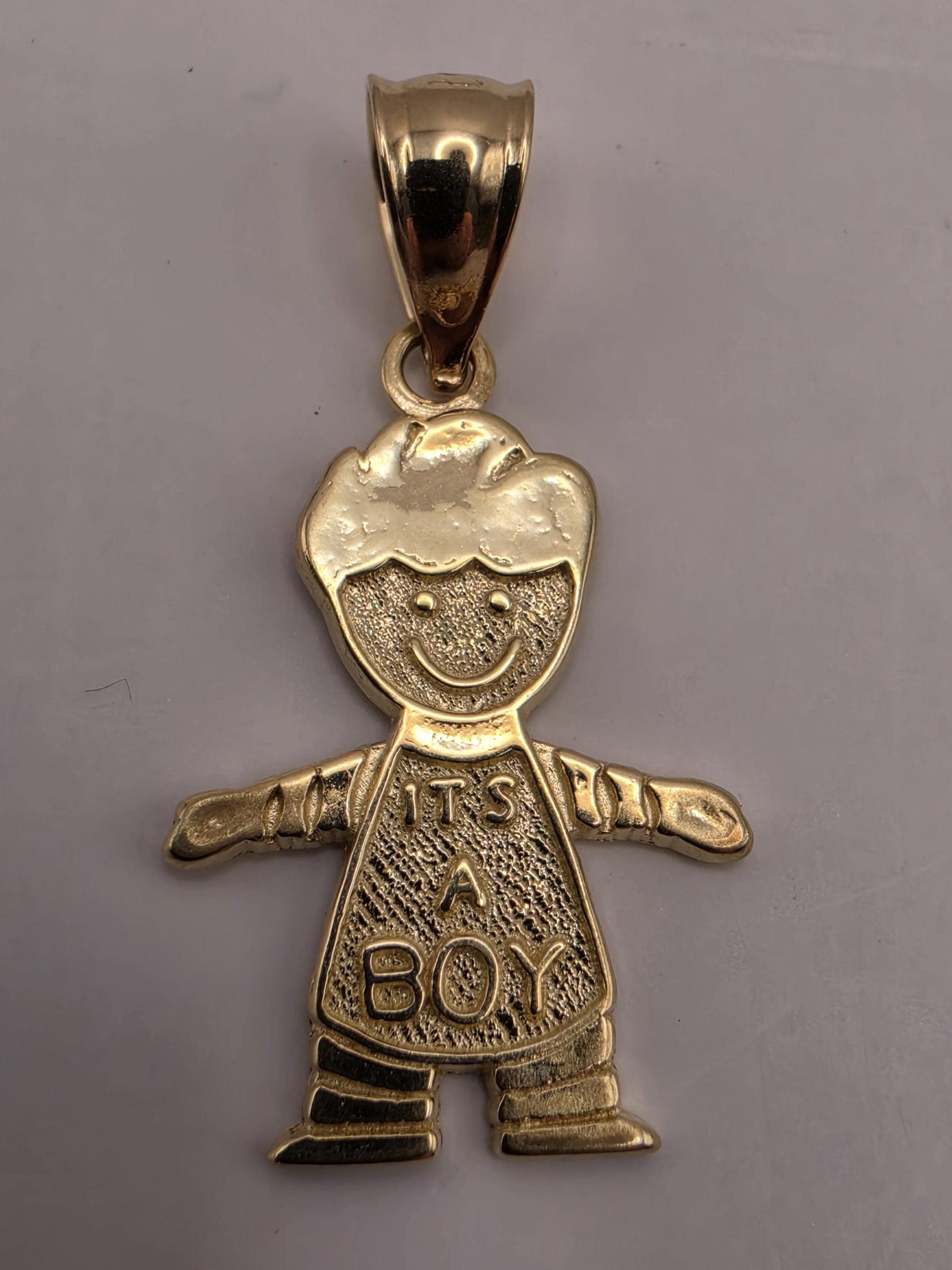 Solid 14K Yellow Gold Its A Boy Pendant Baby Boy Charm New Mom Baby Shower Newborn Gift Jewelry Diamond Cut Detail Keepsake Necklace Charm
