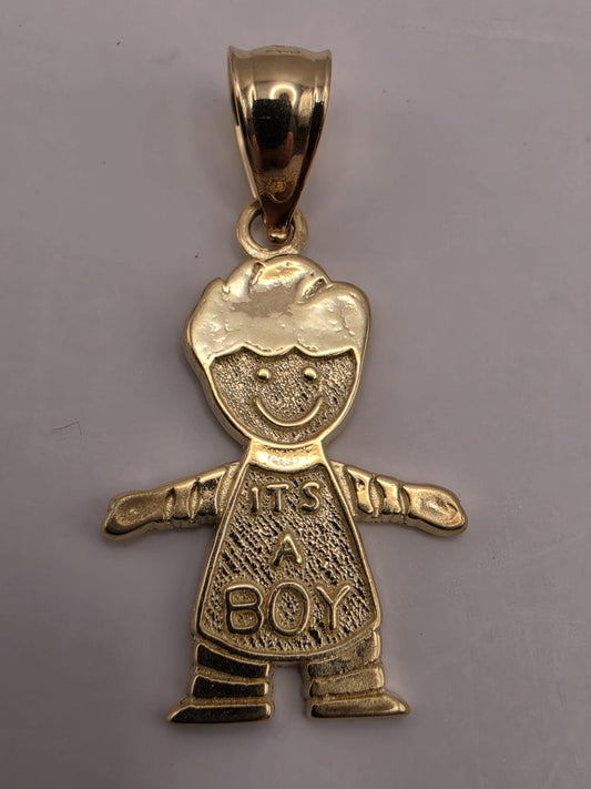 Solid 14K Yellow Gold Its A Boy Pendant Baby Boy Charm New Mom Baby Shower Newborn Gift Jewelry Diamond Cut Detail Keepsake Necklace Charm