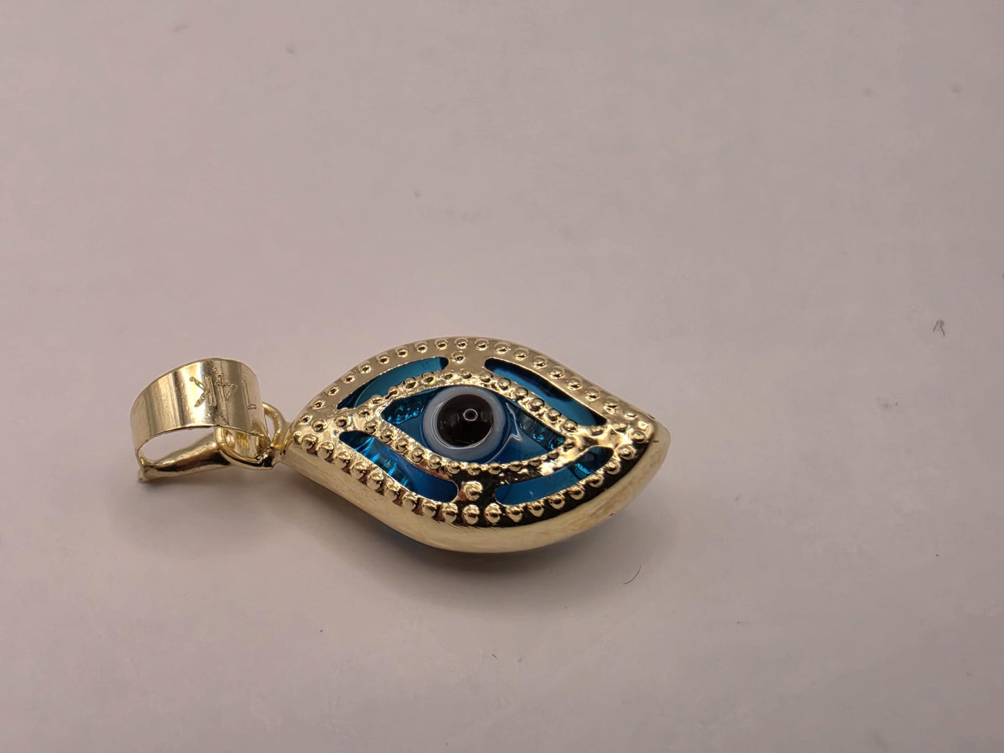 Solid 14K Yellow Gold Evil Eye Pendant Blue Glass Marquise Charm Nazar Protection Good Luck Jewelry Gift Turkish Greek Amulet Necklace Charm