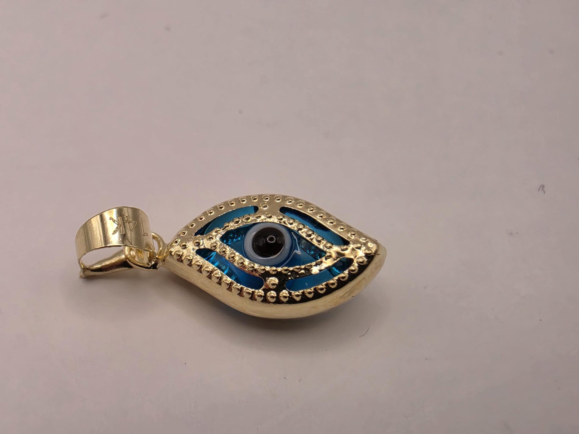 Solid 14K Yellow Gold Evil Eye Pendant Blue Glass Marquise Charm Nazar Protection Good Luck Jewelry Gift Turkish Greek Amulet Necklace Charm
