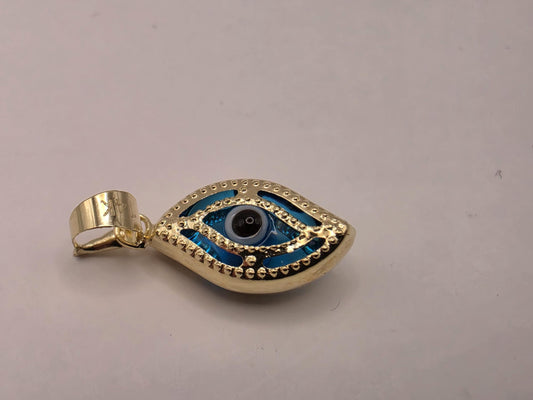 Solid 14K Yellow Gold Evil Eye Pendant Blue Glass Marquise Charm Nazar Protection Good Luck Jewelry Gift Turkish Greek Amulet Necklace Charm