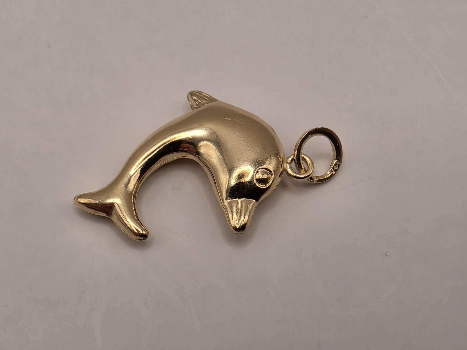 14K Yellow Gold Dolphin Pendant Hollow Laser Cut Sea Animal Charm Ocean Beach Nautical Jewelry Gift for Her Marine Life Small Necklace Charm