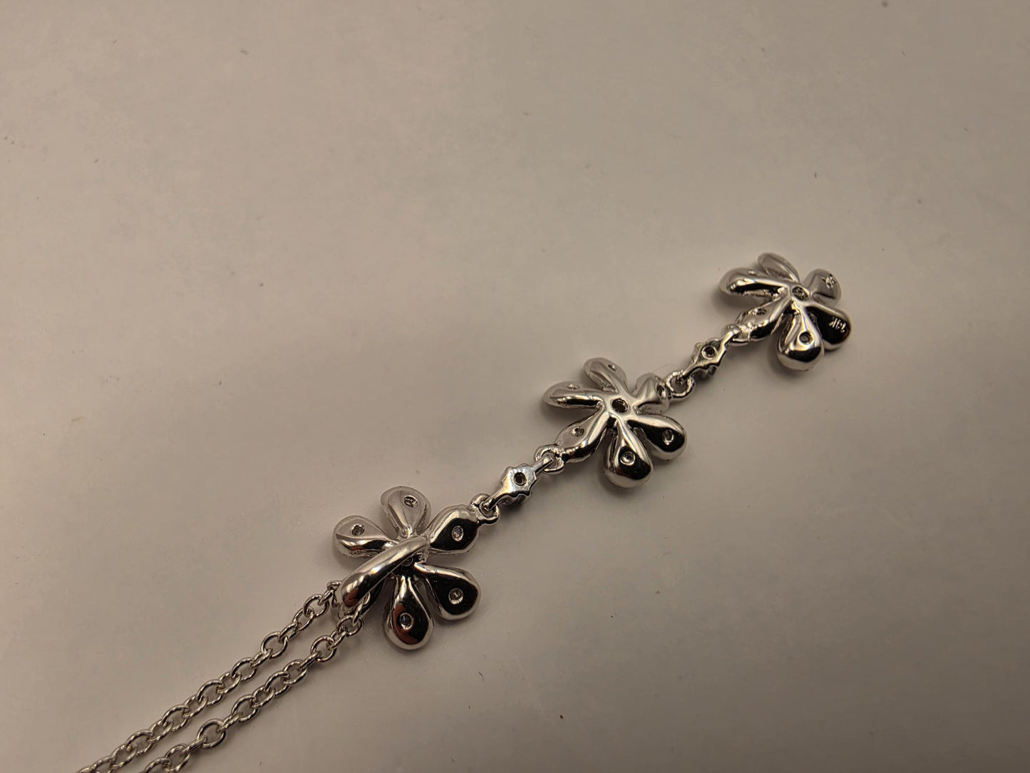14K White Gold Diamond Flower Drop Necklace Triple Daisy Lariat Pendant Floral Pave Diamond Y Necklace Vintage Style Gift for Her 18 Inch