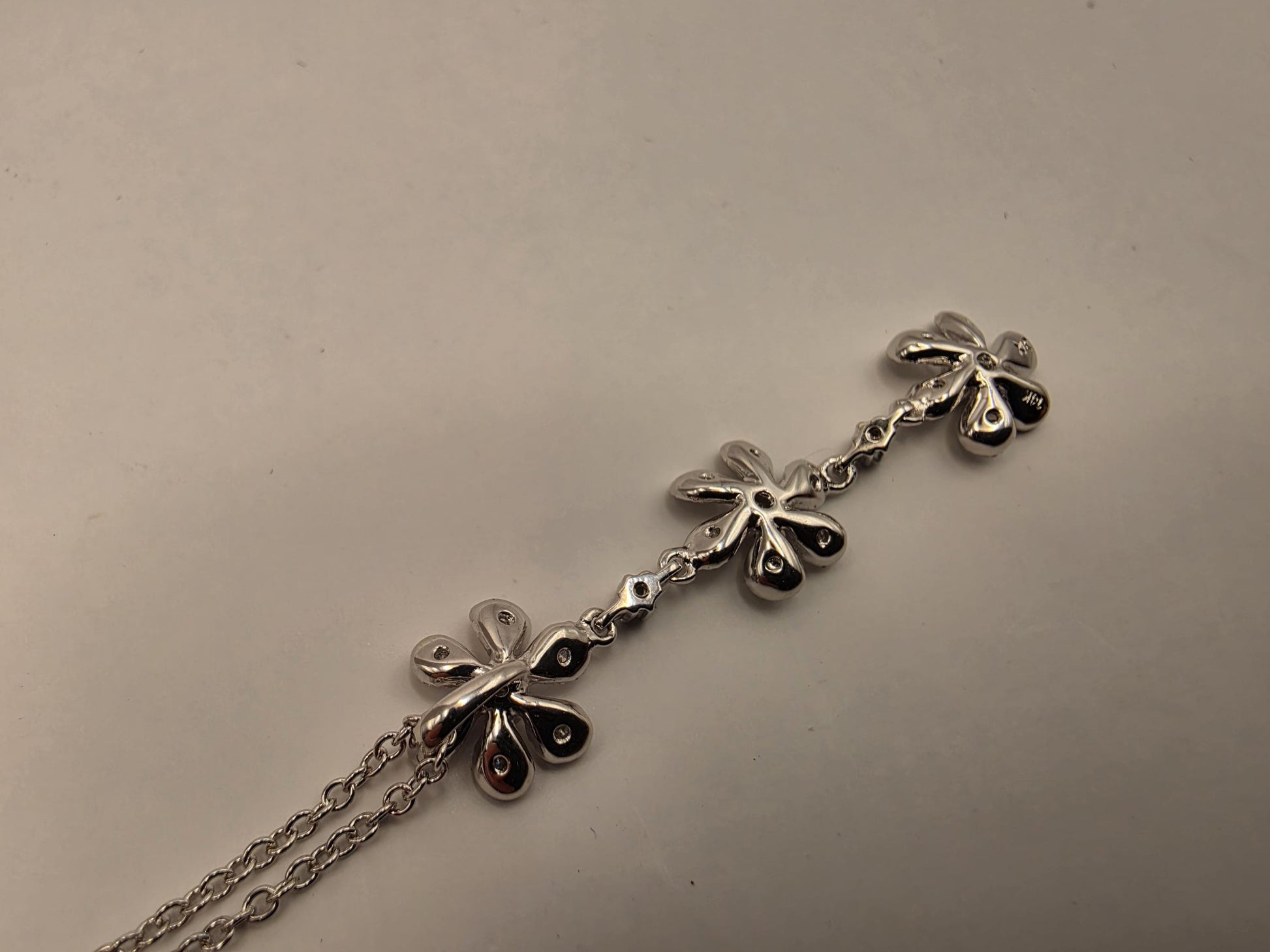 14K White Gold Diamond Flower Drop Necklace Triple Daisy Lariat Pendant Floral Pave Diamond Y Necklace Vintage Style Gift for Her 18 Inch