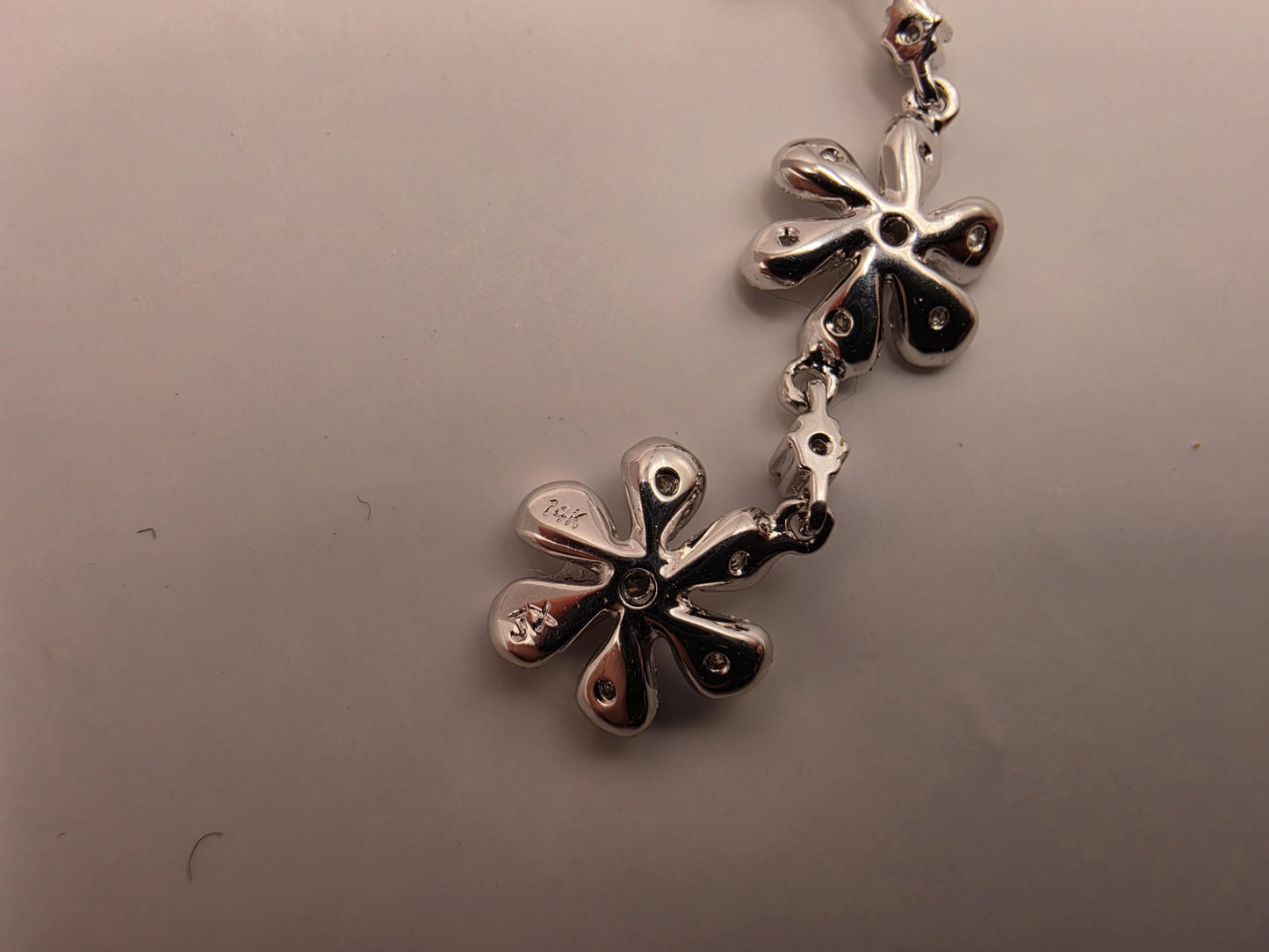 14K White Gold Diamond Flower Drop Necklace Triple Daisy Lariat Pendant Floral Pave Diamond Y Necklace Vintage Style Gift for Her 18 Inch